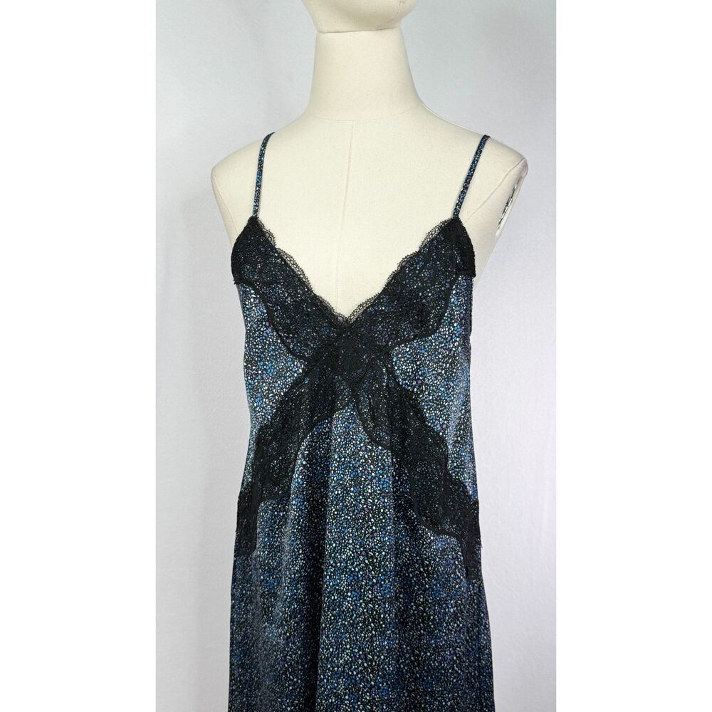 Forever 21 | NWT | Blue and Black Woven Slip Dress Maxi with Black Lace | Sz M - Picture 6 of 6